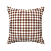 Smaller Scale 1/2" Square Cinnamon and White Buffalo Plaid Checker Gingham Spoonflower Petal Solids Coordinate Brown 