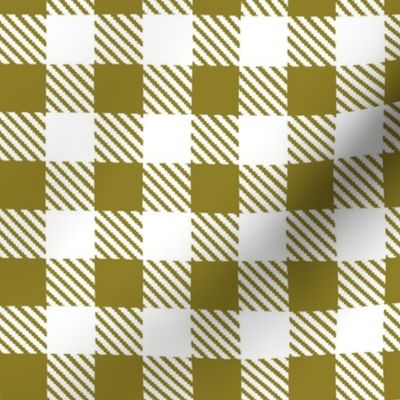 Bigger Scale 1" Square Moss and White Buffalo Plaid Checker Gingham Spoonflower Petal Solids Coordinate Earth Tone Green 