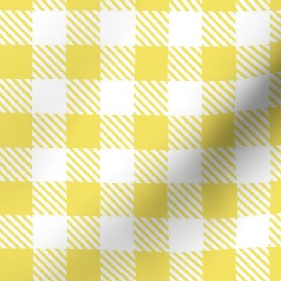 Bigger Scale 1" Square Buttercup and White Buffalo Plaid Checker Gingham Spoonflower Petal Solids Coordinate Bright Lemon Yellow