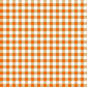 Small Scale 1/2" Square Carrot and White Buffalo Plaid Checker Gingham Spoonflower Petal Solids Coordinate Bright Pumpkin Orange