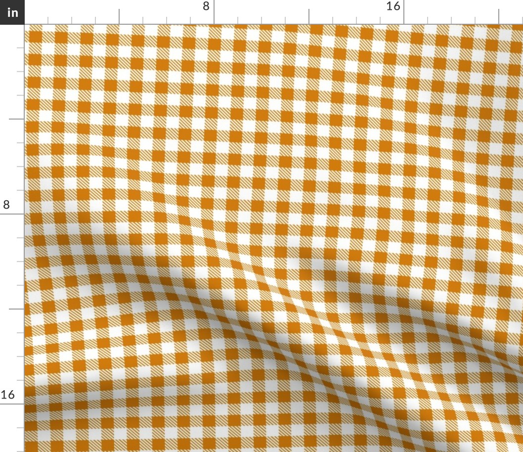 Smaller Scale 1/2" Square Desert Sun and White Buffalo Plaid Checker Gingham Spoonflower Petal Solids Coordinate Burnt Orange Brown