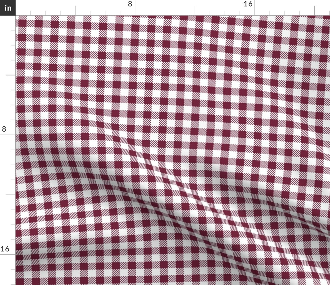 Smaller Scale 1/2" Square Wine and White Buffalo Plaid Checker Gingham Spoonflower Petal Solids Coordinate Dark Plum Purple