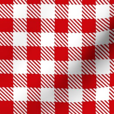 Bigger Scale 1" Square Poppy Red and White Buffalo Plaid Checker Gingham Spoonflower Petal Solids Coordinate Bright Cherry Fire Engine Red