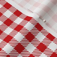 Smaller Scale 1/2" Square Poppy Red and White Buffalo Plaid Checker Gingham Spoonflower Petal Solids Coordinate Bright Cherry Fire Engine Red
