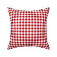 Smaller Scale 1/2" Square Poppy Red and White Buffalo Plaid Checker Gingham Spoonflower Petal Solids Coordinate Bright Cherry Fire Engine Red