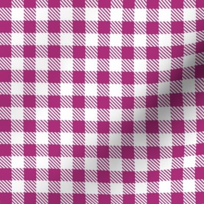Smaller Scale 1/2" Square Berry and White Buffalo Plaid Checker Gingham Spoonflower Petal Solids Coordinate Fuchsia Purple Pink