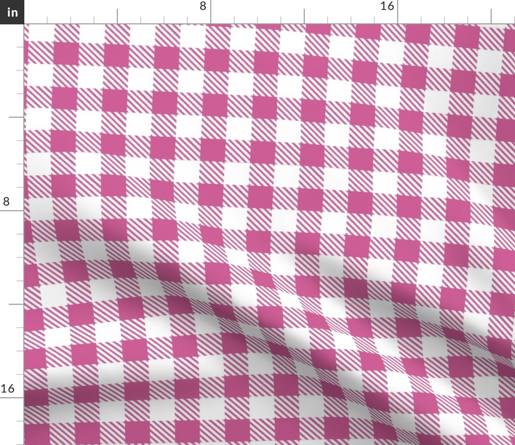 Bigger Scale 1" Square Peony and White Buffalo Plaid Checker Gingham Spoonflower Petal Solids Coordinate Dusty Rose Pink