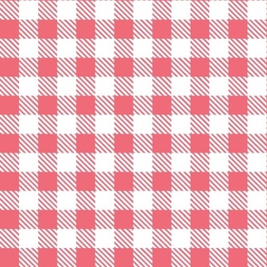 Bigger Scale 1" Square Watermelon and White Buffalo Plaid Checker Gingham Spoonflower Petal Solids Coordinate Medium Pink