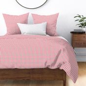 Smaller Scale 1/2" Square Watermelon and White Buffalo Plaid Checker Gingham Spoonflower Petal Solids Coordinate Medium Pink