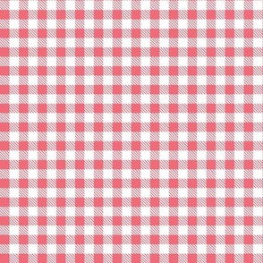 Smaller Scale 1/2" Square Watermelon and White Buffalo Plaid Checker Gingham Spoonflower Petal Solids Coordinate Medium Pink