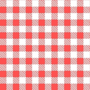 Bigger Scale 1" Square Coral and White Buffalo Plaid Checker Gingham Spoonflower Petal Solids Coordinate Peach Pink