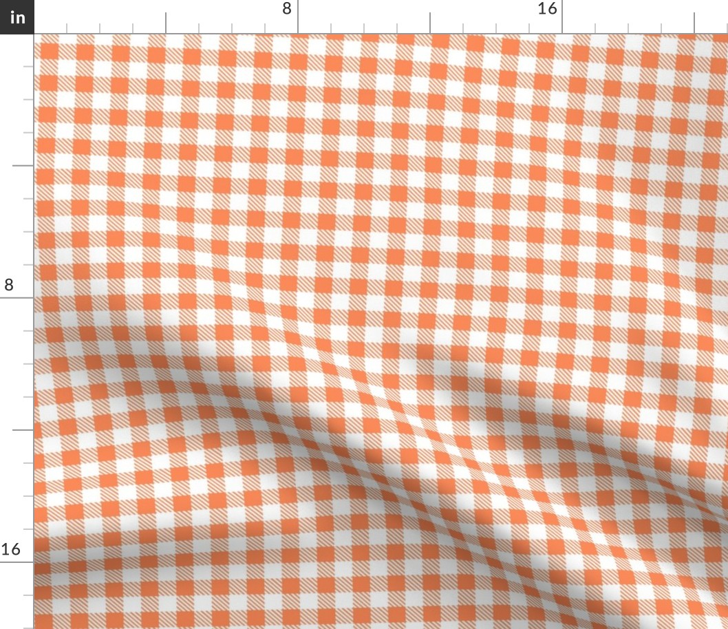 Smaller Scale 1/2" Square Peach and White Buffalo Plaid Checker Gingham Spoonflower Petal Solids Coordinate Light Orange