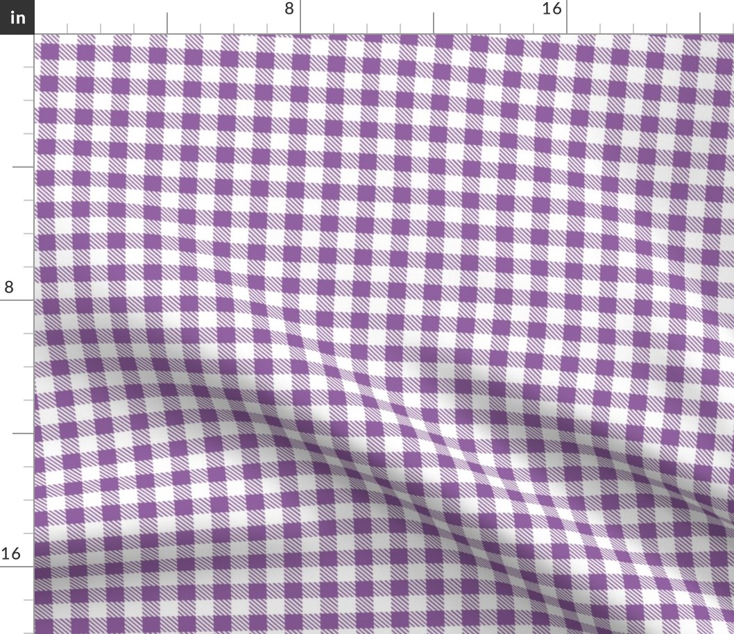 Smaller Scale 1/2" Square Orchid and White Buffalo Plaid Checker Gingham Spoonflower Petal Solids Coordinate Medium Purple