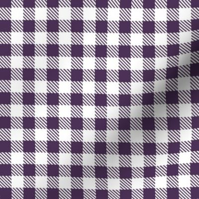 Smaller Scale 1/2" Square Plum and White Buffalo Plaid Checker Gingham Spoonflower Petal Solids Coordinate Deep Wine Purple