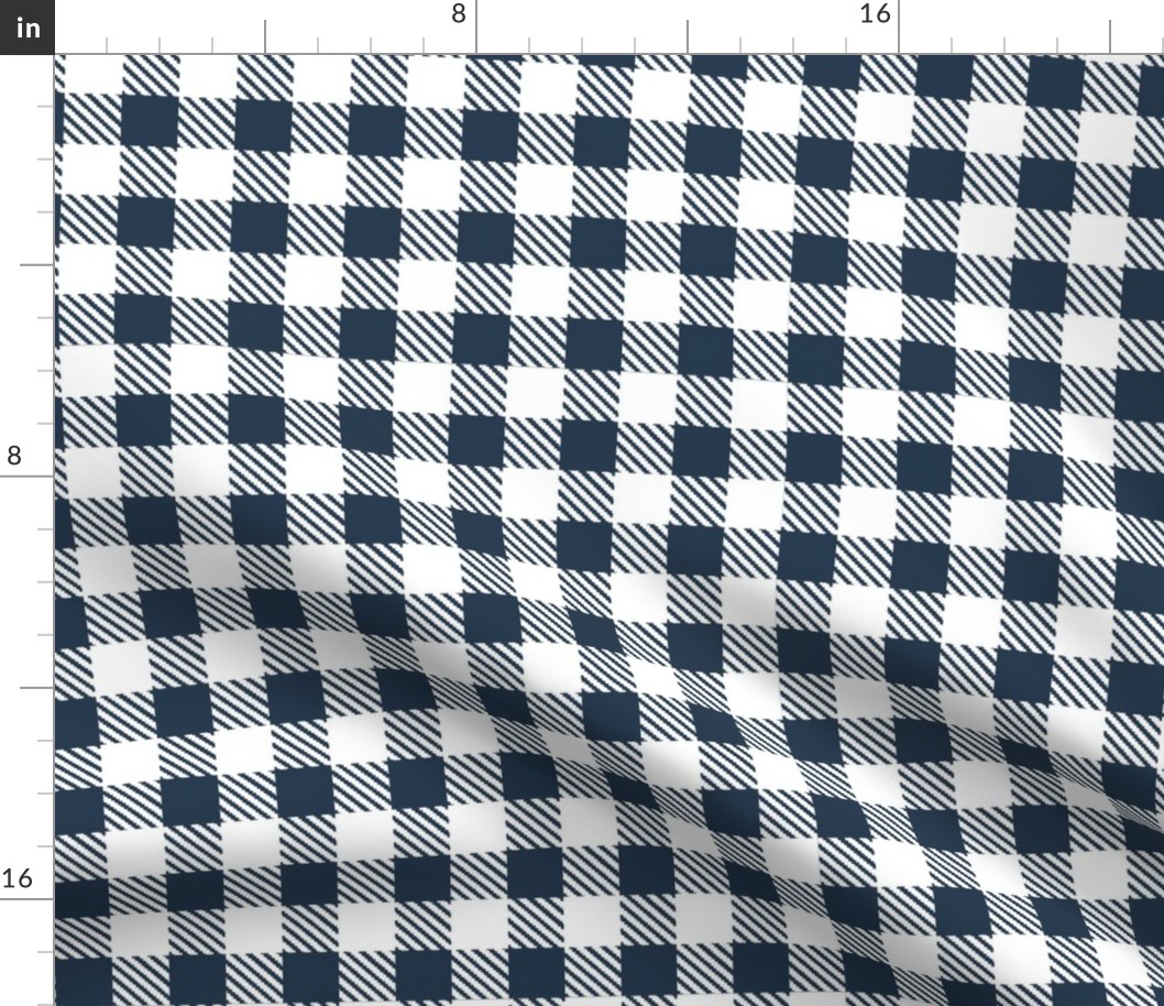 Bigger Scale 1" Square Navy and White Buffalo Plaid Checker Gingham Spoonflower Petal Solids Coordinate Deep Dark Blue