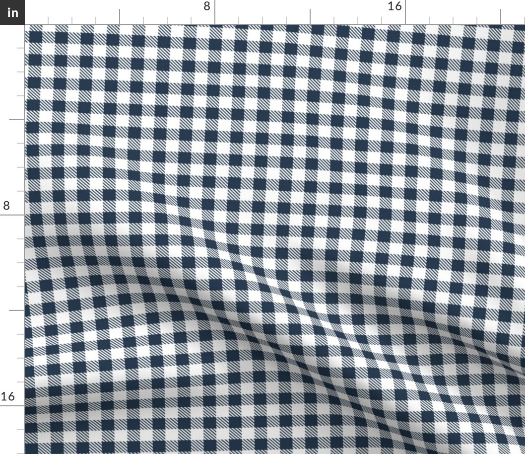 Smaller Scale 1/2" Square Navy and White Buffalo Plaid Checker Gingham Spoonflower Petal Solids Coordinate Deep Dark Blue