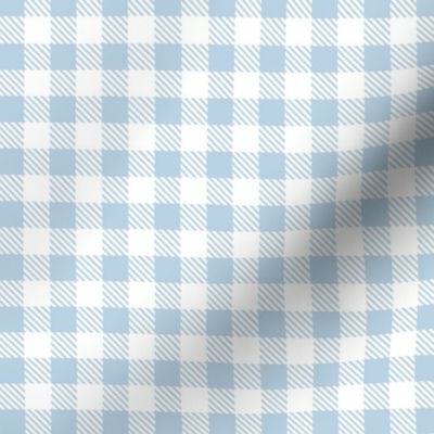 Smaller Scale 1/2" Square Fog and White Buffalo Plaid Checker Gingham Spoonflower Petal Solids Coordinate Light Cornflower Blue