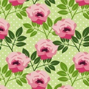 Floral Roses | White Polka Dot Moss Green