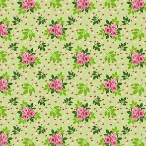 Roses & Leaves | Colorful Red Oval Polka Dots | Moss Green Backer 