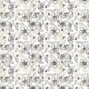 Botanical Sepia Brown Floral Line Art