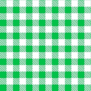 Bigger Scale 1" Grass and White Buffalo Plaid Checker Gingham Spoonflower Petal Solids Coordinate Bright Green