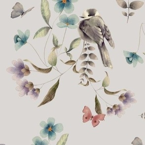 Light Spring Gray Florals |  Ultimate Golden Sparrow Butterflies