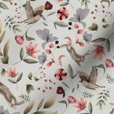 Taupe Perfect Florals | English Rabbit & Golden Sparrow