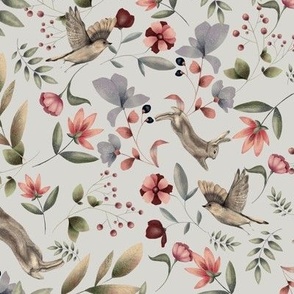 Taupe Perfect Florals | English Rabbit & Golden Sparrow
