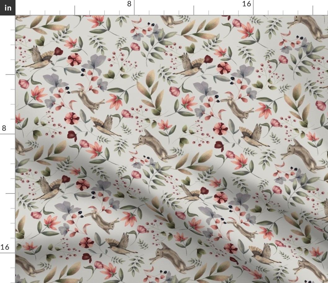 Taupe Perfect Florals | English Rabbit & Golden Sparrow