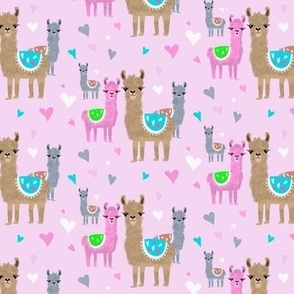 Medium scale cute llamas on pink with hearts