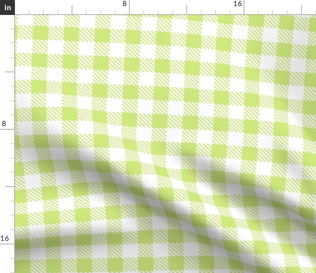 Bigger Scale 1" Honeydew and White Buffalo Plaid Checker Gingham Spoonflower Petal Solids Coordinate Pale Light Green