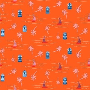 Island Style Lava Orange | Polynesian Tribal Face, Hawaiian Yacht & Coconut Palm Tree