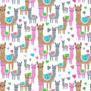 scale cute llamas on white with hearts