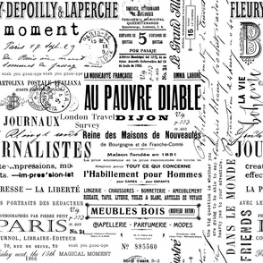 Vintage French Text Black And White 