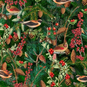 Autumn Forest Hygge Cottagecore Pattern With Birds