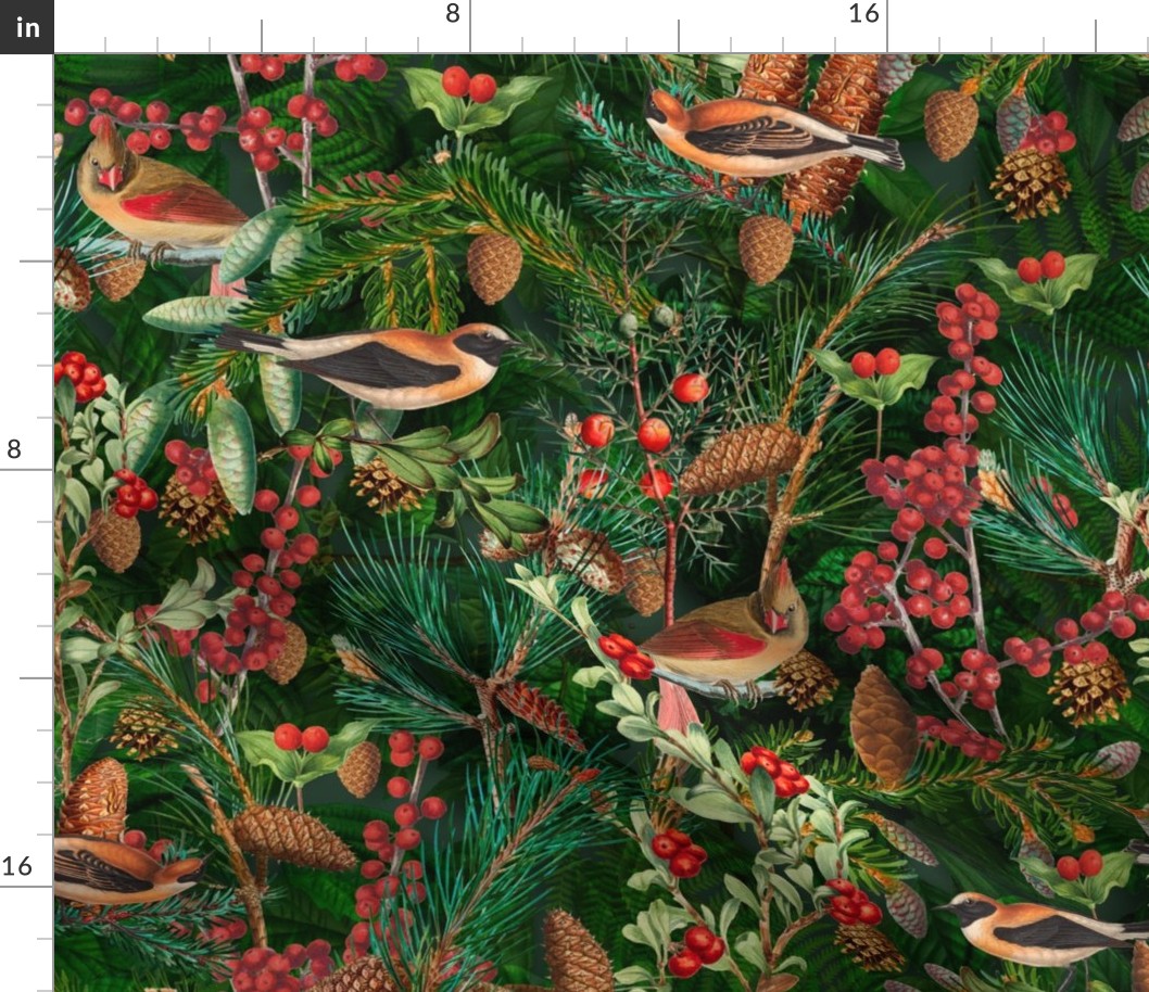 Autumn Forest Hygge Cottagecore Pattern With Birds