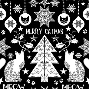 Merry Catmas Scandinavian Folk Art Cat Xmas Pattern 