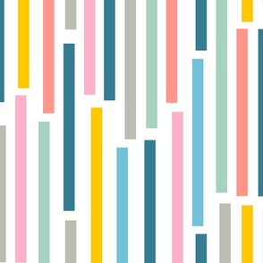 Showers Abstract Geometric Vertical Stripes in Spring Pastels with TRUE WHITE - LARGE Scale - UnBlink Studio by Jackie Tahara