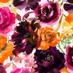 Bold Bright Purple/Pink/Gold Orange Fall Floral