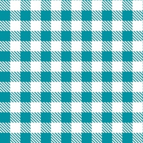 Bigger Scale 1" Lagoon and White Buffalo Plaid Checker Gingham Spoonflower Petal Solids Coordinate Turquoise Ocean Blue
