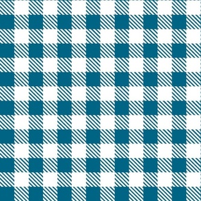 Bigger Scale 1" Peacock and White Buffalo Plaid Checker Gingham Spoonflower Petal Solids Coordinate Dark Turquoise Blue