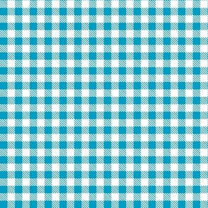 Smaller Scale 1/2" Caribbean and White Buffalo Plaid Checker Gingham Spoonflower Petal Solids Coordinate Bright Turquoise Blue