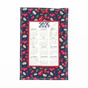 2025 Calendar Wall Hanging Fat Quarter Tea Towel Life is Sweet Cherries Navy and Red