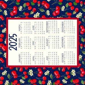 2024 Calendar Wall Hanging Fat Quarter Tea Towel Life is Sweet Cherries Navy and Red
