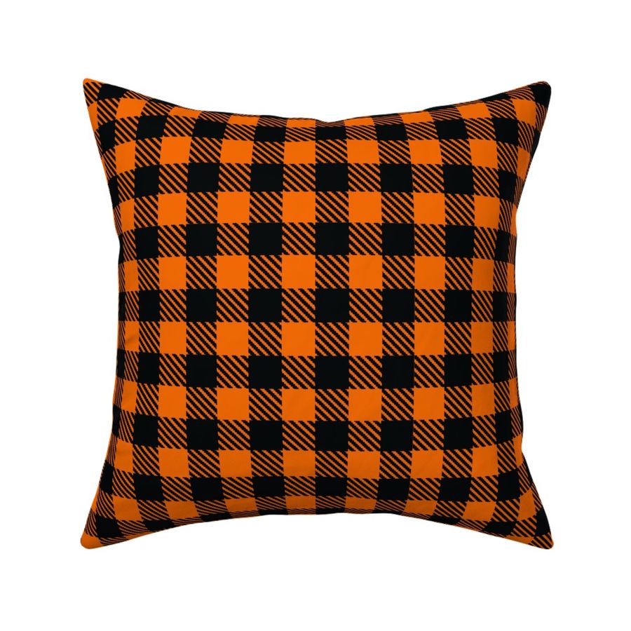 Bigger Scale 1" Pumpkin Orange and Black Halloween Buffalo Plaid Checker Gingham 