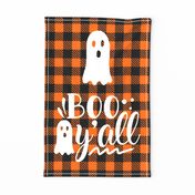 Fat Quarter Panel for Tea Towel or Wall Art Hanging Boo Y'all Halloween Ghost Pumpkin Orange and Black Buffalo Plaid Checker