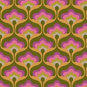 70s Wavy Floral Purple And Green