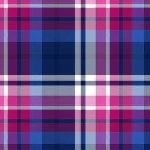 (medium) Cozy fall / winter plaid, berry colors of navy blue, periwinkle, pink and fuchsia, MEDIUM scale 