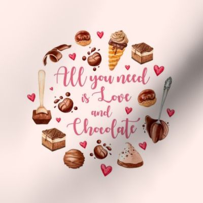 Swatch 8x8 Square Fits 6" Hoop for Embroidery or Wall Art DIY Pattern Kit Template Quilt Square All You Need is Love and Chocolate Candy Sweets and Hearts