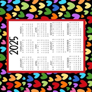 2025 Calendar Wall Hanging Fat Quarter Tea Towel Bright Rainbow Hearts